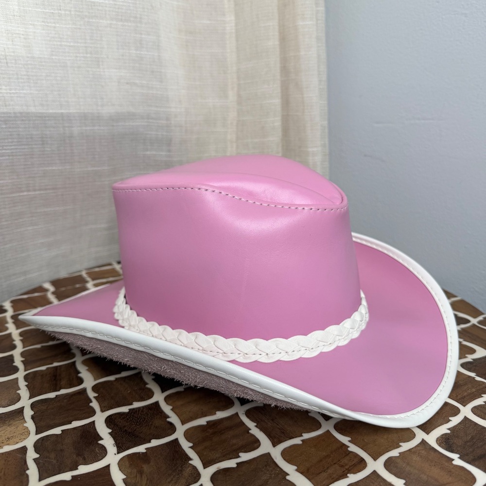 American Hat Makers Leather Cowboy Hat Braided‎ Trim Pink Women's S 6 3/4-6 7/8
